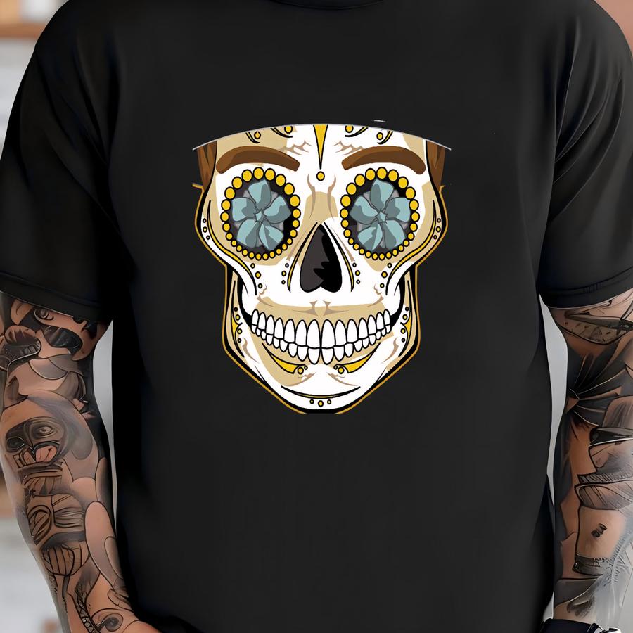 Male Firefighter Sugar Skull 11x14 Print T-shirt