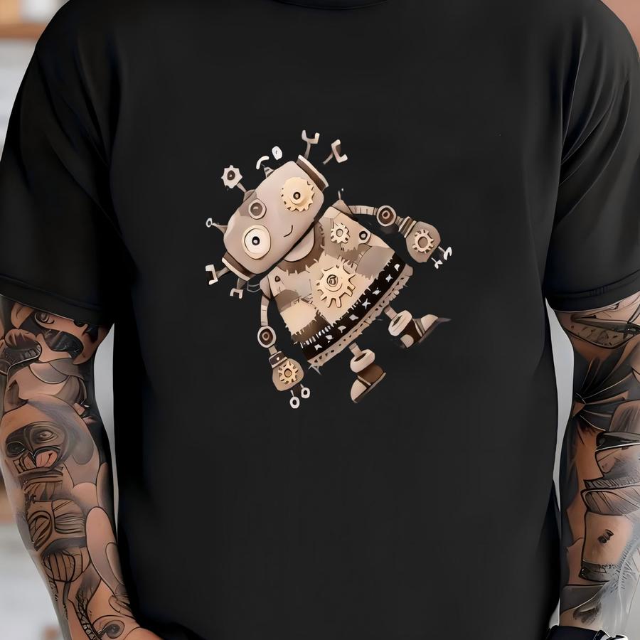 Sci-fi Science Fiction Sewbots Robots And Lightning Bolts Cream And Grey Palette 100% Cotton Fabric By Qt! 4 Styles T-shirt