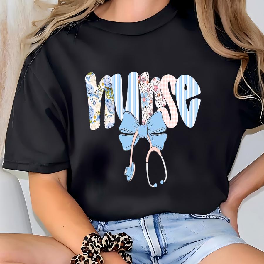 Personalized Nurse Sweatshirt, Custom Floral Stethoscope Crewneck, Cute Nurse Gift For Women, Nursing School Graduation Gift T-shirt