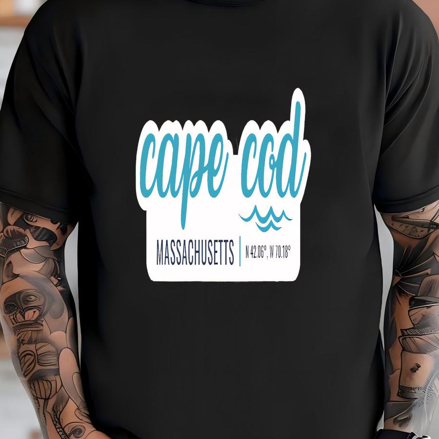 Cape Cod Sticker, Modern Script Font With Latitude Longitude, Vinyl Decal Laptops, Water Bottles, Coolers, Massachusetts Sticker T-shirt