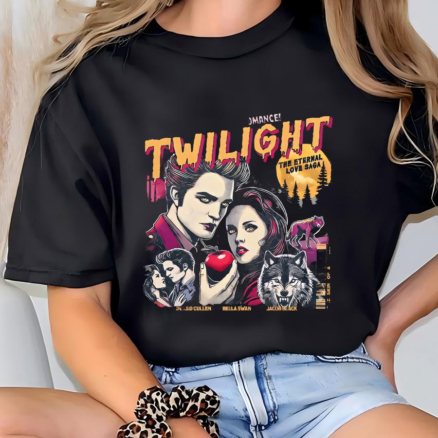 Retro Vintage Twilight Shirt, Twilight Fans Homage Hoodie, Gift For Book Lover Twilight Saga Comic Retro, Vampires Wolves Romance Shirt T-shirt