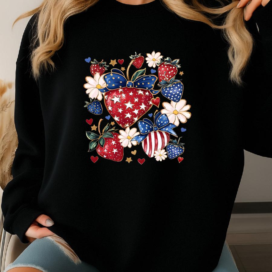 4th Of July Shirt, Strawberry 4th Of July T-shirt, Usa Independence Day Outfit, Patriotic Shirt, Fourth Of July Outfit, Independence Day Tee Sweatshirt
