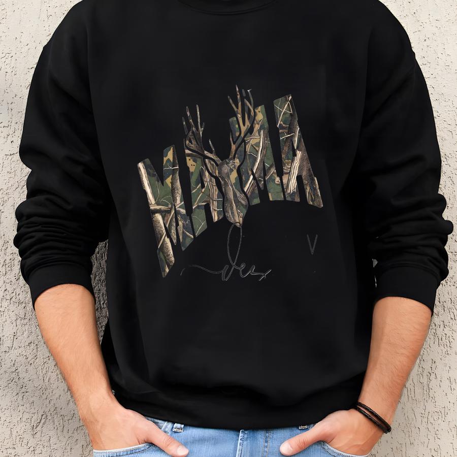 Camo Deer Mama Sweatshirt | Hunting Mom Crewneck | Gildan Unisex Outdoor Adventure Sweater | Country Mama Sublimation Pullover Sweatshirt