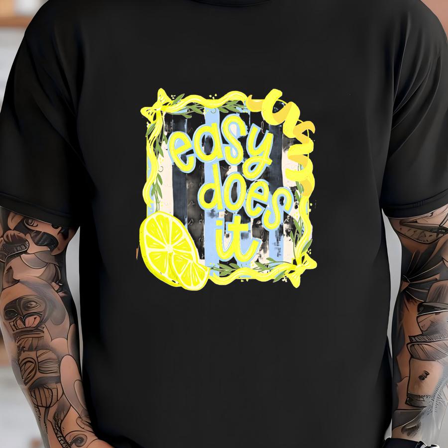 Easy Does It Png | Digital Download | Bright Summer Png | Lemons | Neons | Preppy | Hand Drawn | Hand Lettered T-shirt