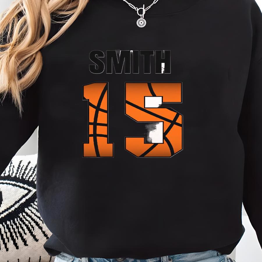 Personalized Basketball Heart T-shirt: Custom Name Number, Basketball Mom Shirt Sweatshirt