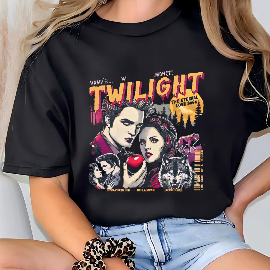 Retro Vintage Twilight Shirt, Twilight Fans Homage Hoodie, Gift For Book Lover Twilight Saga Comic Retro, Vampires Wolves Romance Shirt T-shirt