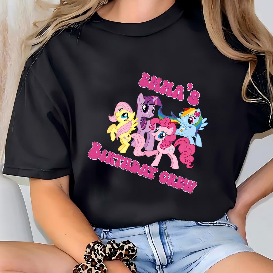 Little Pony Birthday Shirt Custom Name And Age Tee – Birthday Girl Birthday Crew Matching Family Shirts – My Little Pony Party Gift Mlp T-shirt