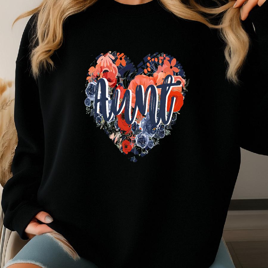Aunt Floral Heart Tee, Cute Gift For Her, Everyday Wear, Spring Fashion, Casual Style, Birthday Gift Sweatshirt