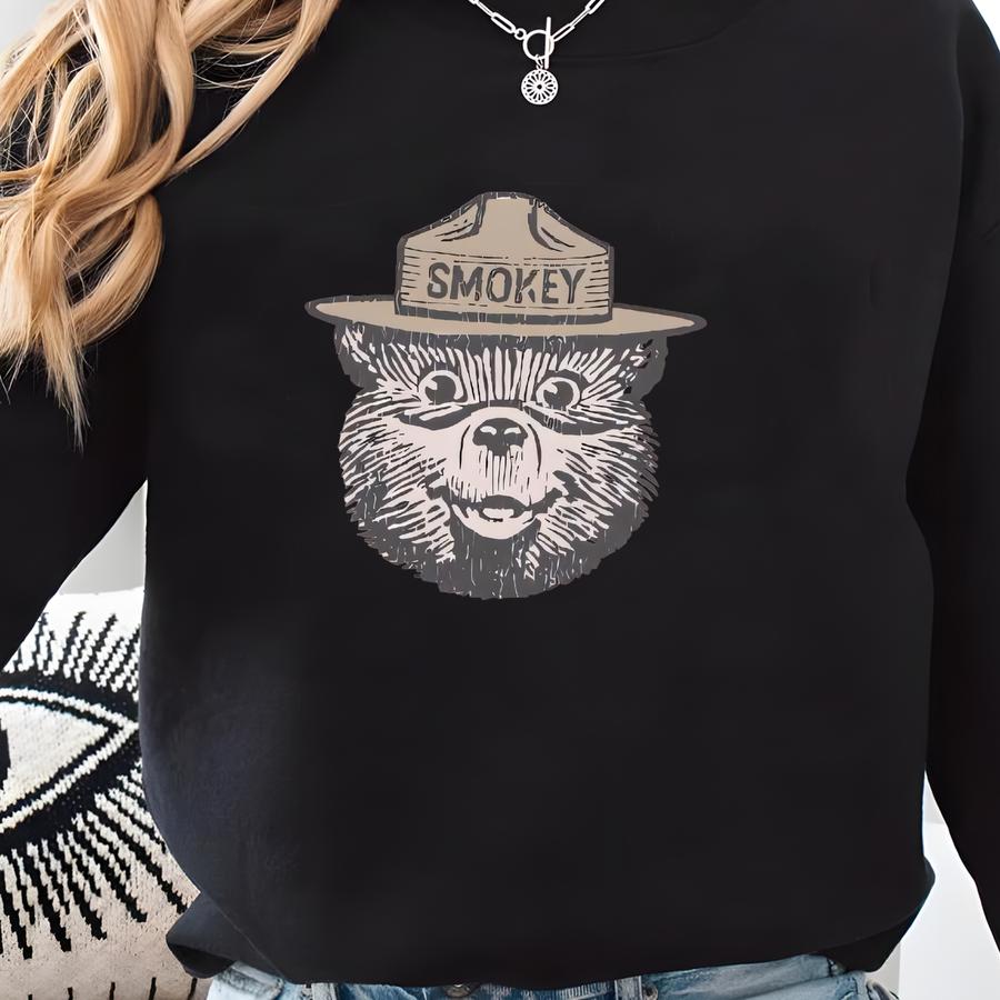 Smokey Bear Face Hoodie: Unisex Camping Sweatshirt Sweatshirt