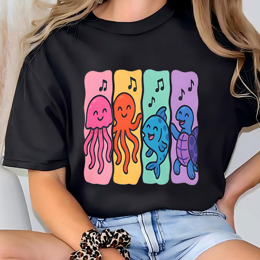 Whimsical Ocean Friends Unisex Sweatshirt Cute Marine Life Crewneck Fce Top Fun Gift Perfect For Beach Days And Summer Vibes T-shirt
