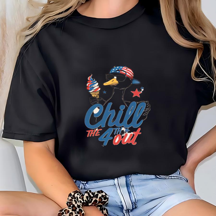 Boys 4th Of July Shirt, Checkered Chill The 4th Out Shirt, Funny Duck Fourth Of July Kids Shirt, Patriotic Independence Day Toddler Boy Tee T-shirt