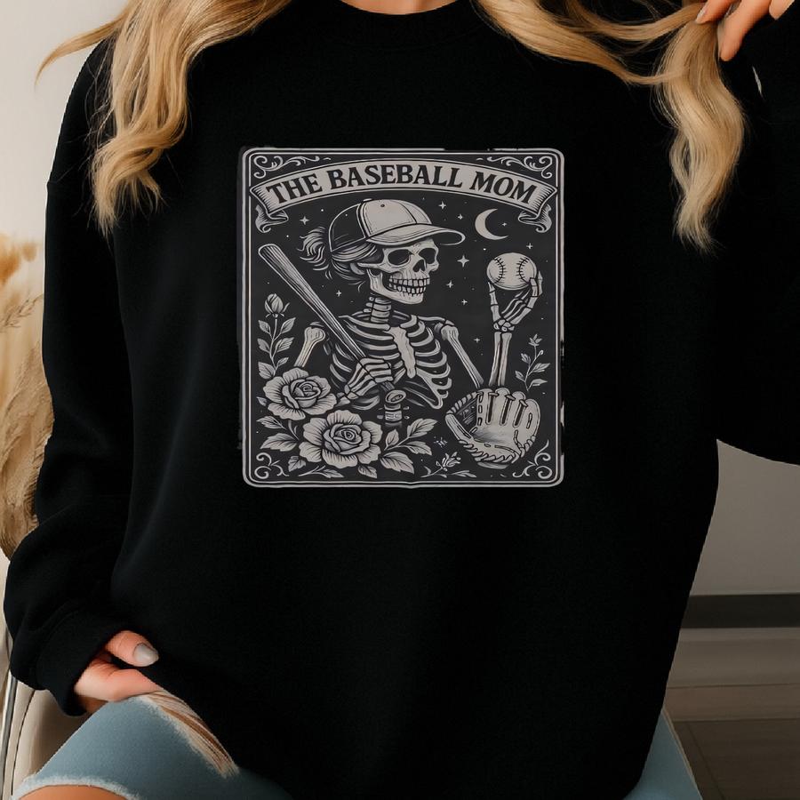 Baseball Mom Tarot Card Retro Sweatshirt, Baseball Mom Outfit, Mothers Day Skeleton, Mama Gift, Mothers Gift For Baseball Mom, Witch Shirt Sweatshirt