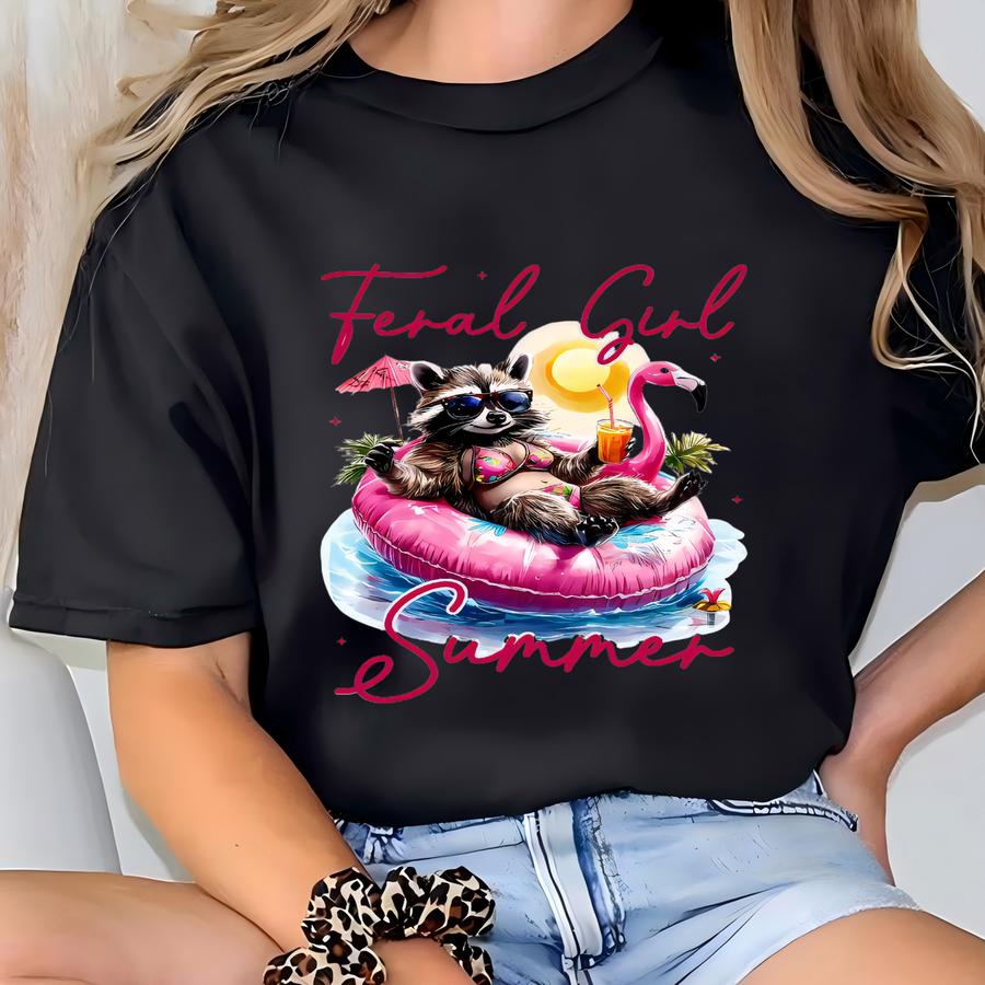 Funny Raccoon Meme Graphic Tee: Girl Summer Vacation Shirt T-shirt