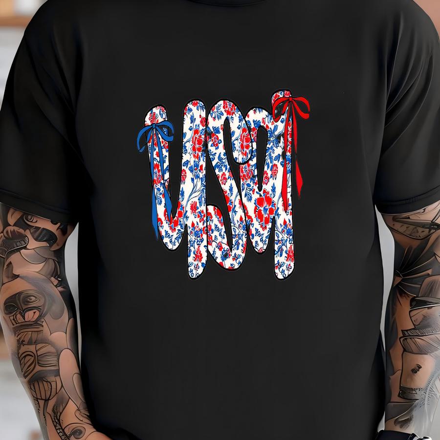 Floral Usa Coquette Shirt: 4th Of July Independence Day Tee T-shirt