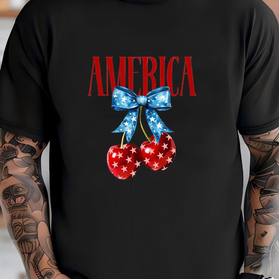 America Cherry Bow Shirt: Coquette Patriotic Usa Summer Tee T-shirt