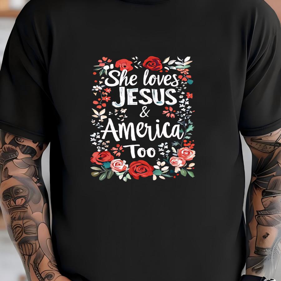Floral Jesus America Hoodie: Christian 4th Of July Shirt T-shirt
