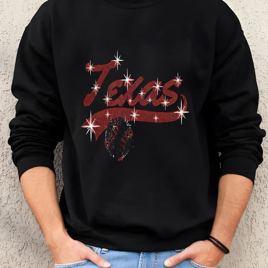Texas Baseball Rhinestone Shirt: Game Day Outfit, Unisex Adult Sweatshirt