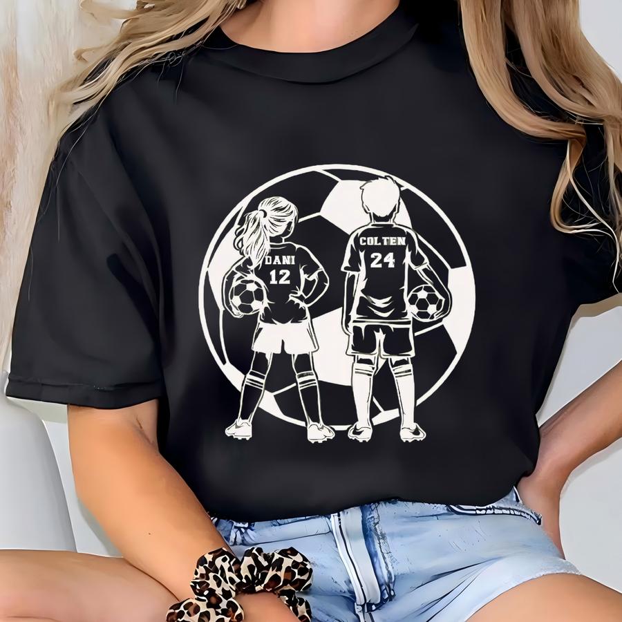 Custom 2 Player Soccer Dad Shirt Personalized Soccer Shirt Soccer Graphic Printed Soccer T Shirt Soccer Father's Day Gift Son Daughter Tee T-shirt