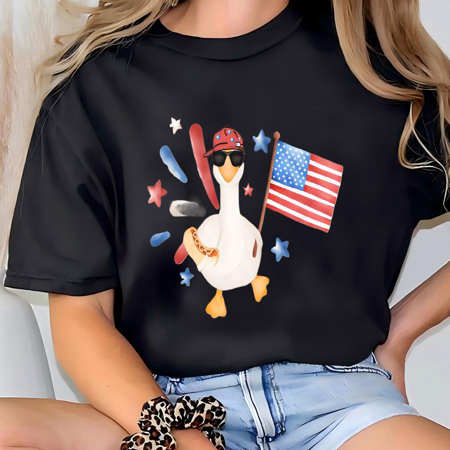 Silly Goose Fourth Of July Shirt Funny Patriotic Sweatshirt Baby Independence Day Tee American Goose Boys 4th Of July Tshirt Red White Blue T-shirt