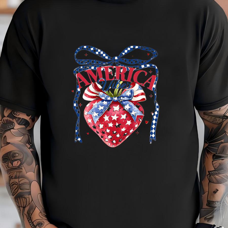 America Vibes Strawberry Shirt: Coquette 4th Of July Hoodie T-shirt
