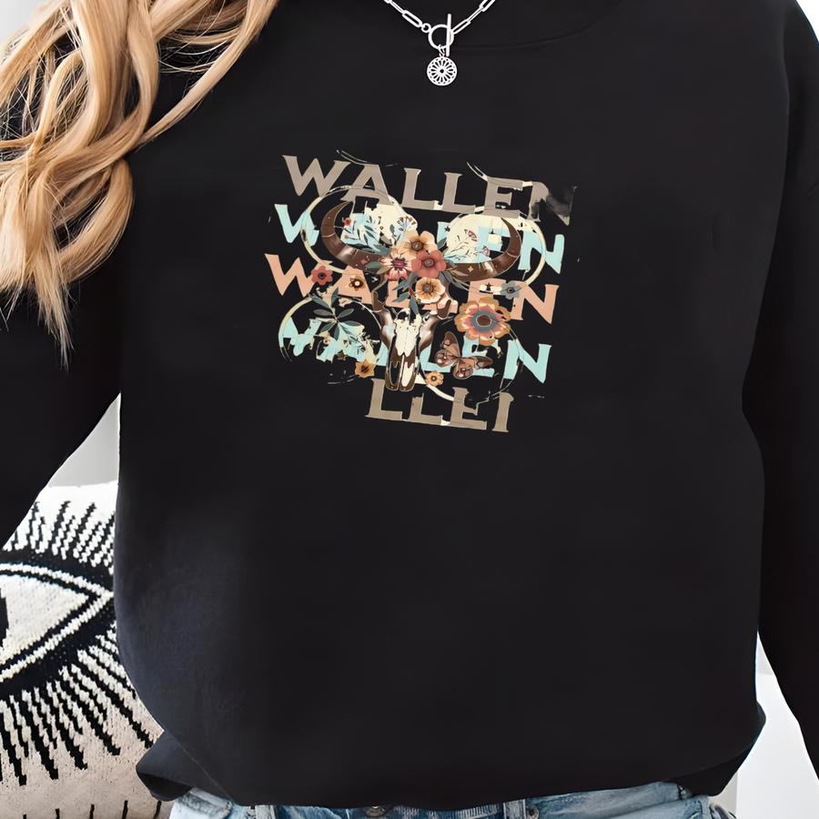 Morgan Wallen Country Shirt Vintage Western Cow Skull Flowers T-shirt Festival Concert Tee Sweatshirt