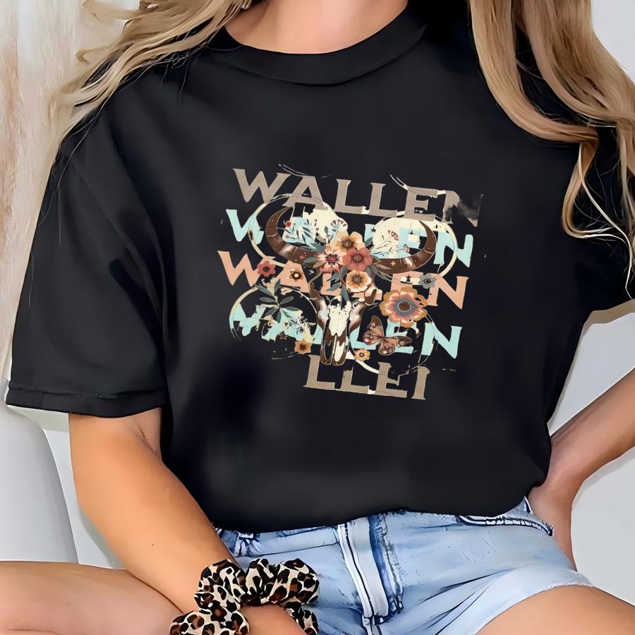Morgan Wallen Country Shirt Vintage Western Cow Skull Flowers Hoodie Festival Concert Tee T-shirt