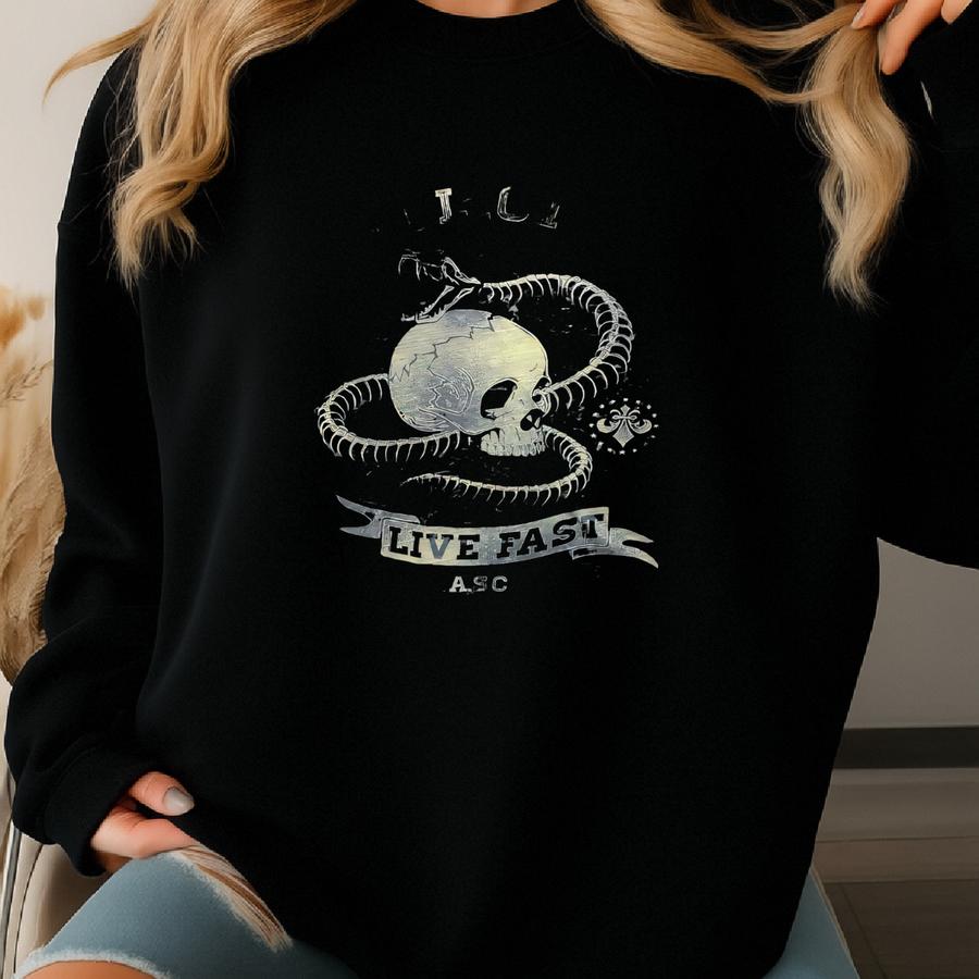 Affliction Snake Skull Live Fast Distressed T-shirt Made In Size Usa Xl Sweatshirt