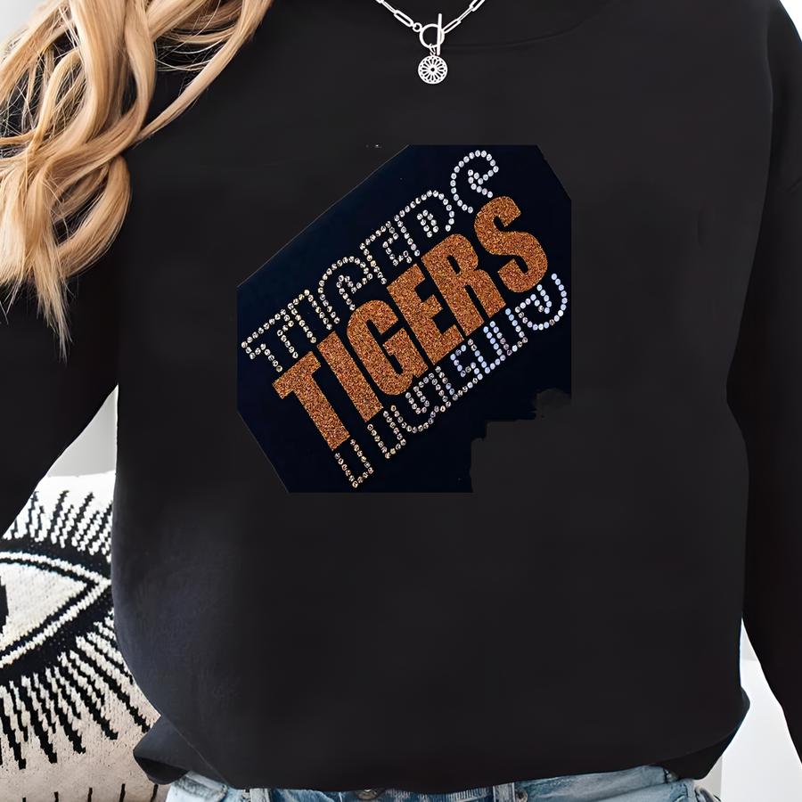 School Mascot Shirt With Faux Rhinestones And Glitter - Teacher Spirit Shirt - Custom College Colors - Team Spirit - Tigers, Eagles, Knights Sweatshirt