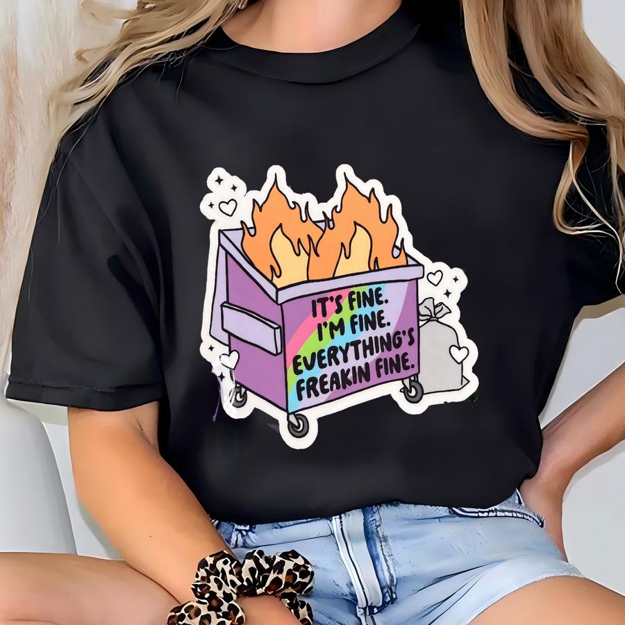Funny Dumpster Fire Sticker: Water-resistant Vinyl Laptop Decal T-shirt