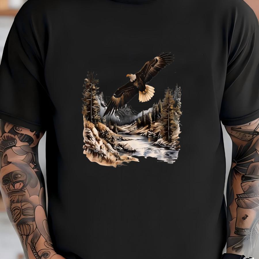 Bald Eagle River Scene Toddler Shirt - Eagle Kids Tee - Birds Of Prey Forest Nature Outfit - Natural Boho Adult, Toddler Youth Tee T-shirt