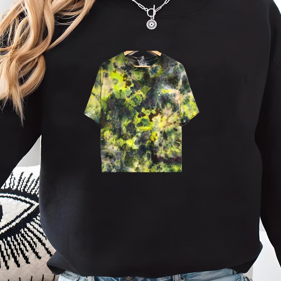 S-5xl, Hand Dyed, Camo Yellow Green Black Mix Tie Dye T-shirt, Size S-5xl Sweatshirt