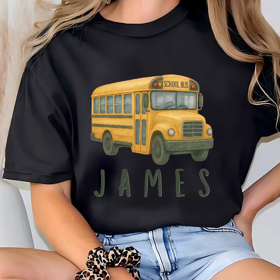Personalized School Bus Hoodie: Custom Name Back To School Tee T-shirt