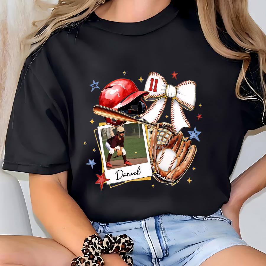 Custom Baseball Mom Shirt With Photo, Personalized Baseball Hoodie, Baseball Mom Gift, Baseball Mama Shirt, Sports Mom Tee, Custom Photo T-shirt