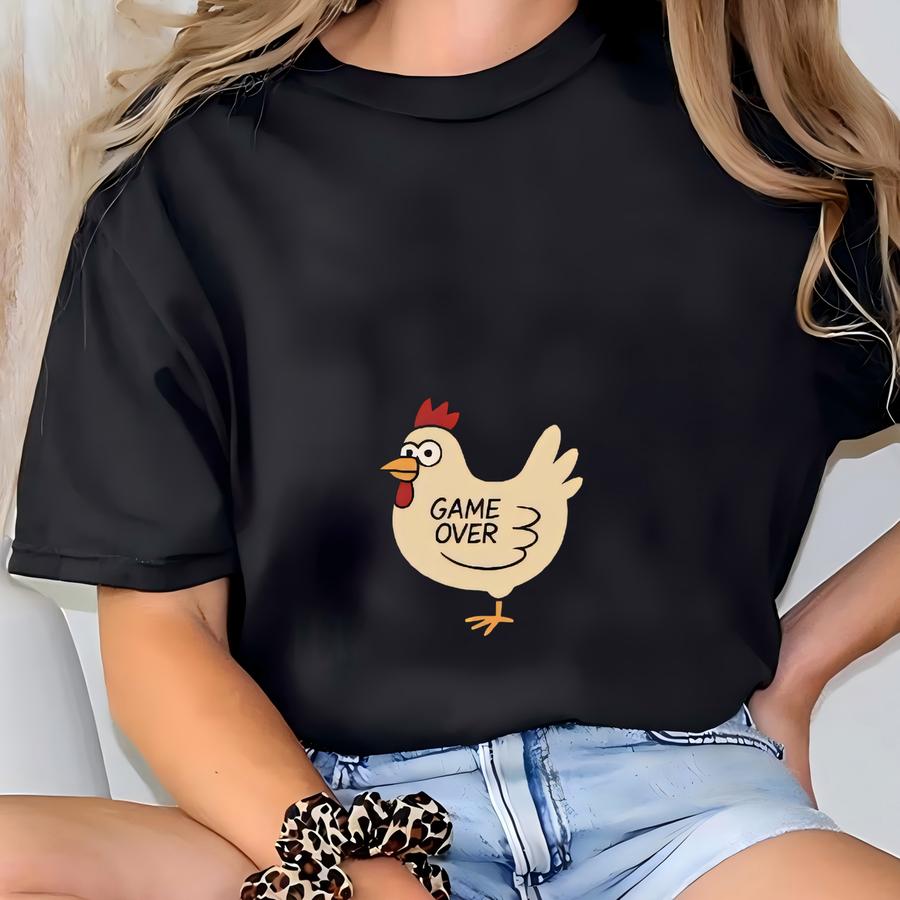 Funny Chicken Game Shirt - Don’t Look At The Chicken Tee - Game Over Chicken Hoodie - Hilarious Animal Pun Gift - Chicken Graphic Tee T-shirt