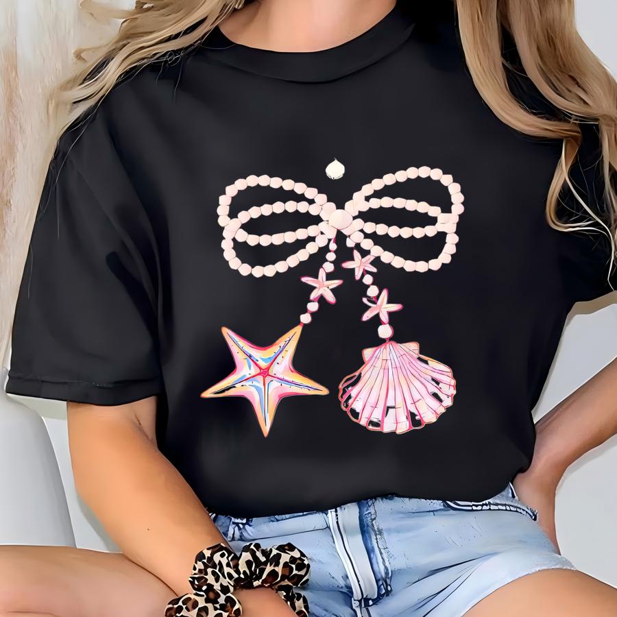 Coquette Seas Shirt, Beach Shirt, Summer Shirt, Coquette Bow Shirt, Coquette Seas Shirt, Retro Summer Gift Shirt, Ocean Lover Tee T-shirt