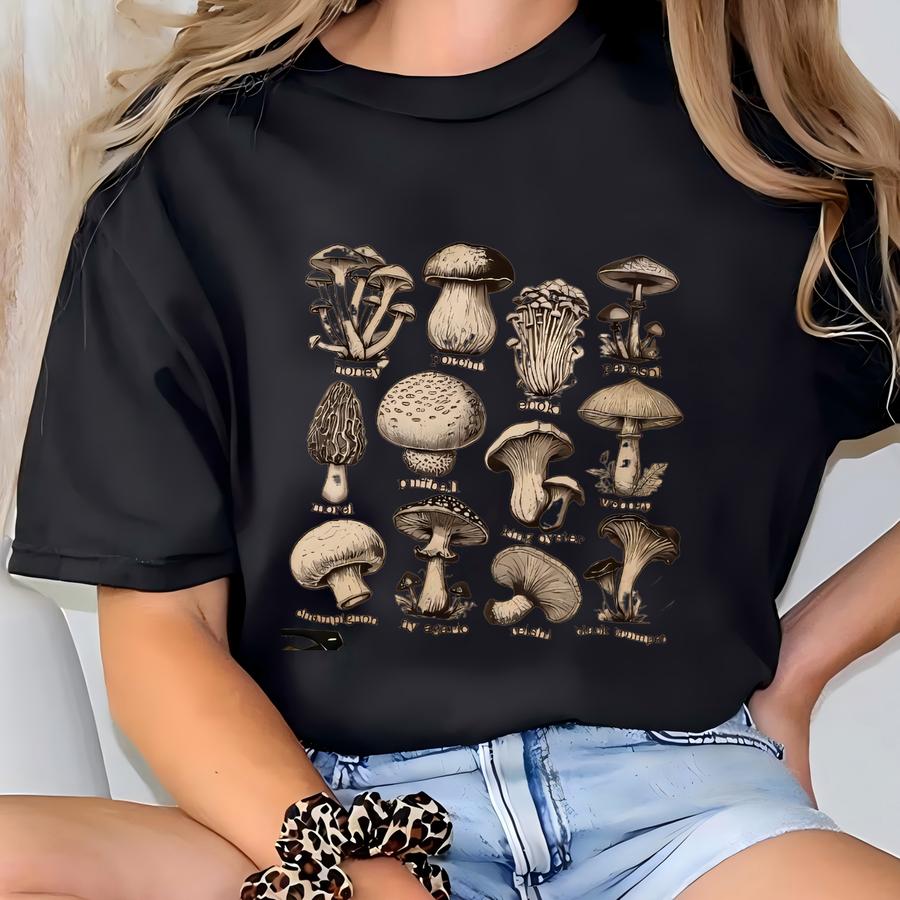 Vintage Mushroom Tee, Nature Lover Totes, Mushroom Collector, Gardener Canvas, Cottage Core Aesthetic, Gift For Mushroom Lover T-shirt