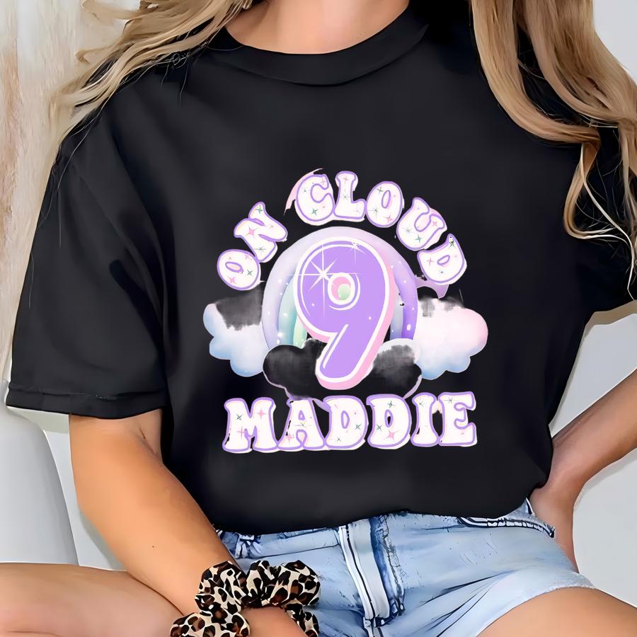 9 Year Old Birthday Girl Shirt For 9th Birthday Tshirt On Cloud Nine Sweatshirt For Nine Year Old Girl Gift Custom Ninth Birthday Party Tee T-shirt