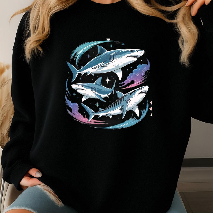 Retro Shark Bootleg Distressed Shirt, Three Sharks Vintage 90s Y2k Tee, Funky Fashion Apparel Cute T-shirt, For Her Sweatshirt