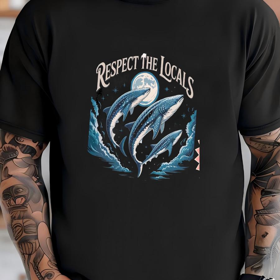Retro Respect The Locals Bootleg Shirt, Three Whale Sharks Vintage 90s Y2k Tee, Funky Fashion Apparel Cute Hoodie T-shirt