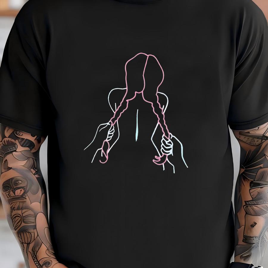 Funny Adult Sarcastic Naughty Couple Humor Pulling Her Hair Hoodie, A Girl With A Long Braid Linear Hoodie, Unisex Crewneck Sweatshirt T-shirt