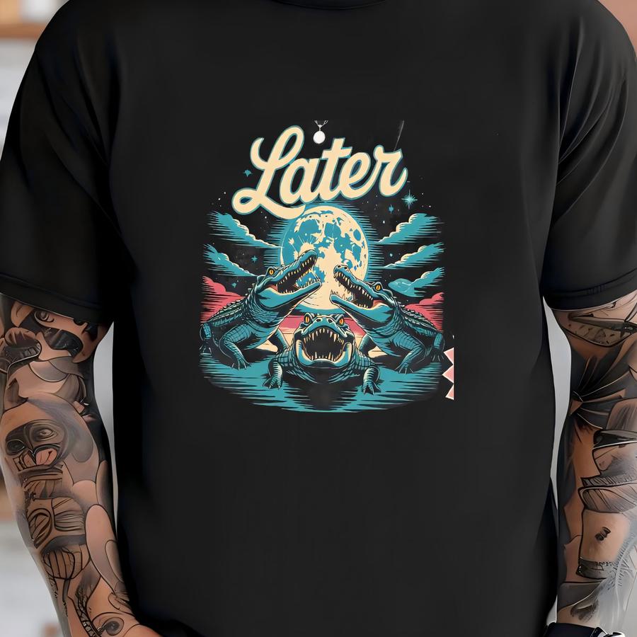Later Gator Distressed Graphic Retro Shirt, Alligator Vintage 90s Y2k Tee, Funky Fashion Apparel Cute Hoodie T-shirt