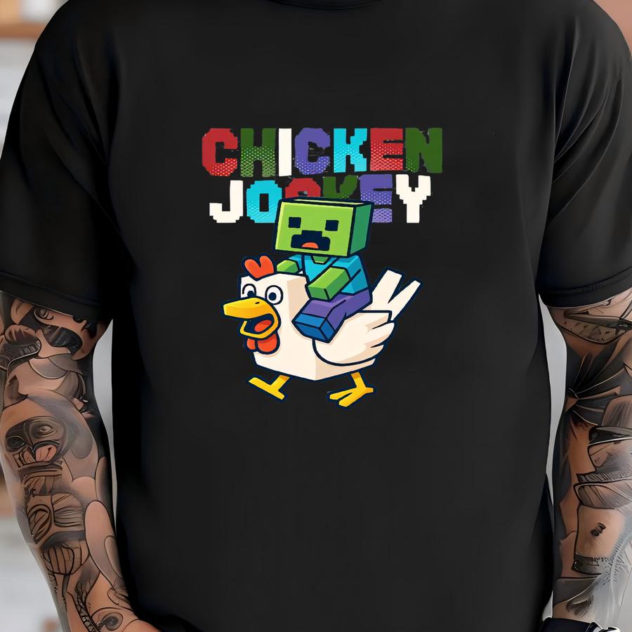 Chicken Jockey Shirt, Chicken Lover Gift, Birthday Gift, Gaming Shirt, Funny Chicken Shirt, Minecraft Movie Shirt, Gift For Men, Women T-shirt