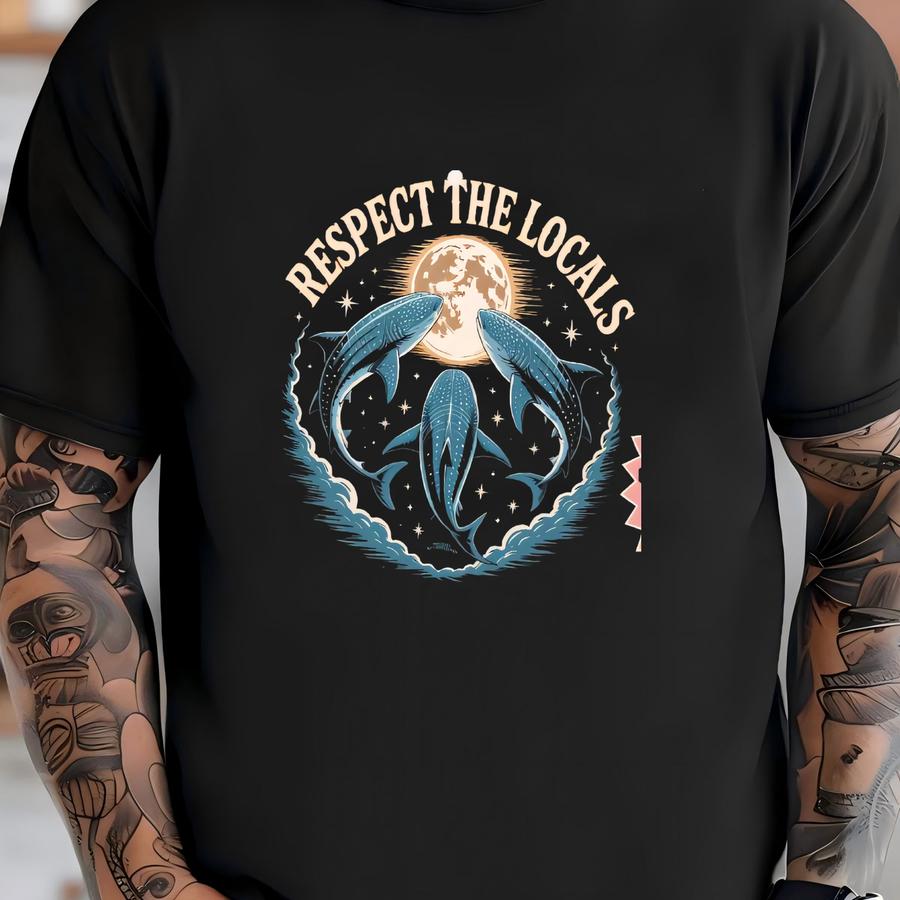 Respect The Locals Retro Shirt, Three Whale Sharks Vintage 90s Y2k Tee, Funky Fashion Apparel Cute Hoodie, For Her T-shirt