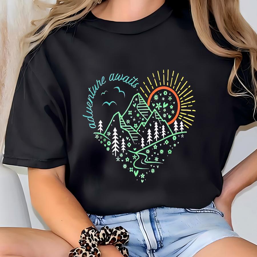 Adventure Awaits Hoodie: Mountain Graphic Tee, Nature Lover Gift Sweatshirt, Hoodie T-shirt
