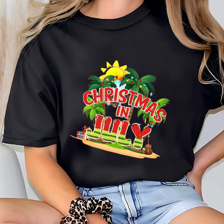 Christmas In July Women Racerback Tank, Mid Of Year Shirt, Xmas July Hoodie, Summer Vacation Shirt, Summer Santa Shirt, Funny Xmas Tee T-shirt