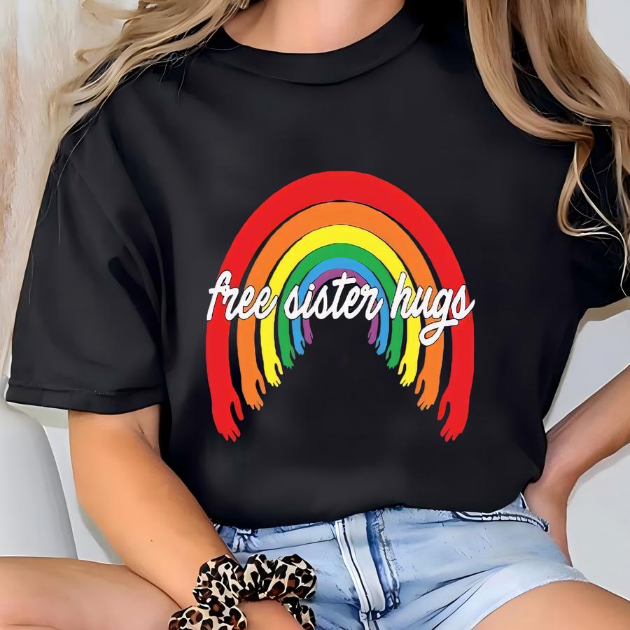 Lgbt Pride Rainbow Shirt: Retro Free Hugs Graphic Tee T-shirt