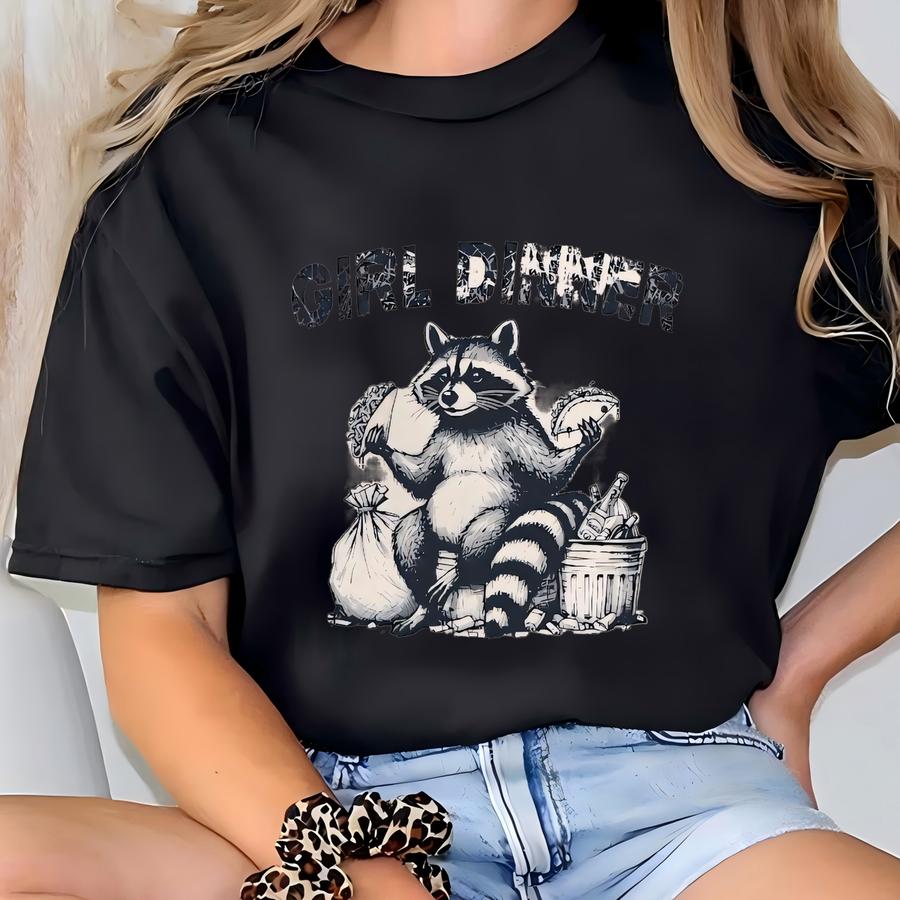 Girl Dinner Racoon Hoodie: Funny Wild Animal Lover Tee T-shirt