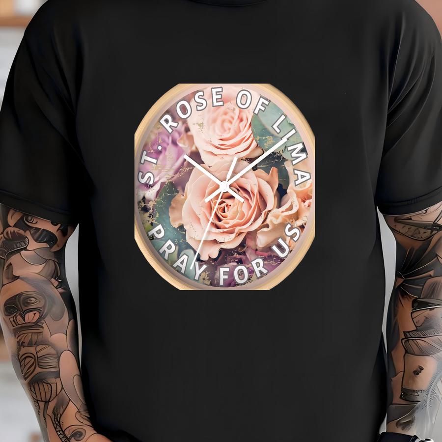 St. Rose Of Lima Wall Clock: Catholic Home Decor, Floral Design T-shirt