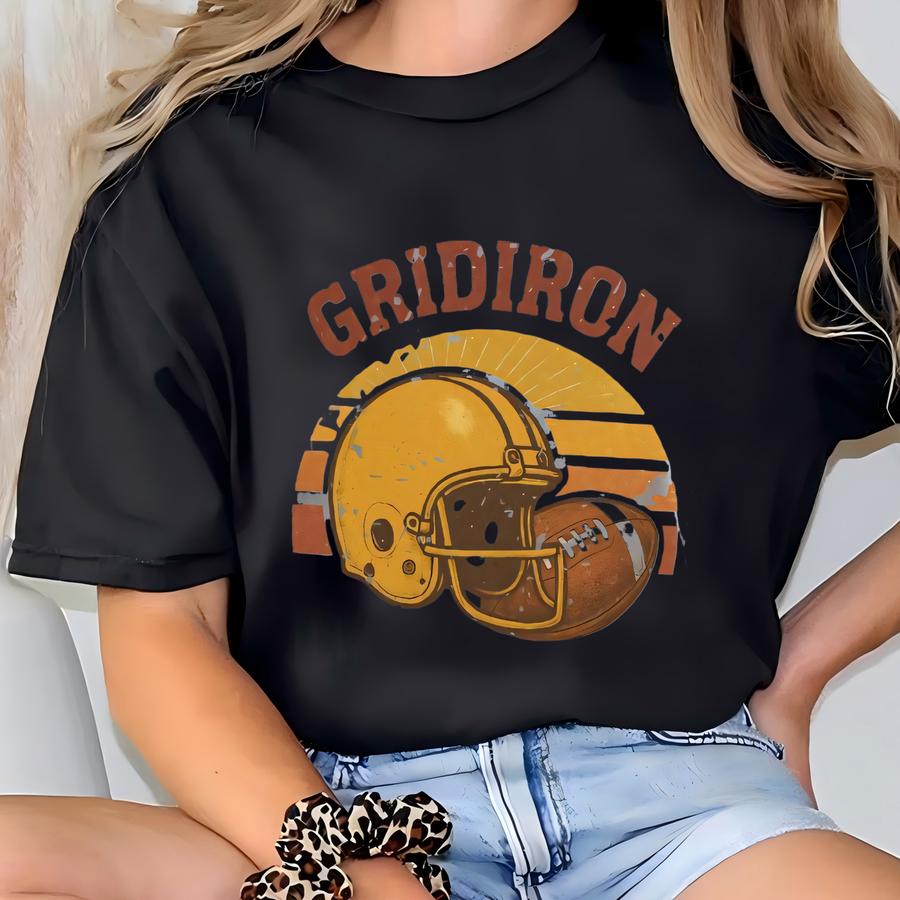 Retro Gridiron Football Hoodie, Vintage Game Day Tee, Football Helmet Oversized Sports Shirt, Retro Football Shirt For Her T-shirt