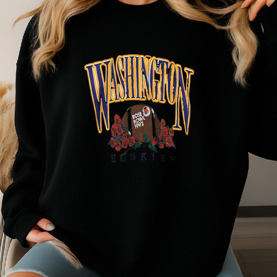 Vintage Ncaa Rose Bowl Washington Huskies Hoodie Rose Bowl Hooded Sweater Washington Huskies Pullover Hoodie Washington Huskies Logo Print Sweatshirt